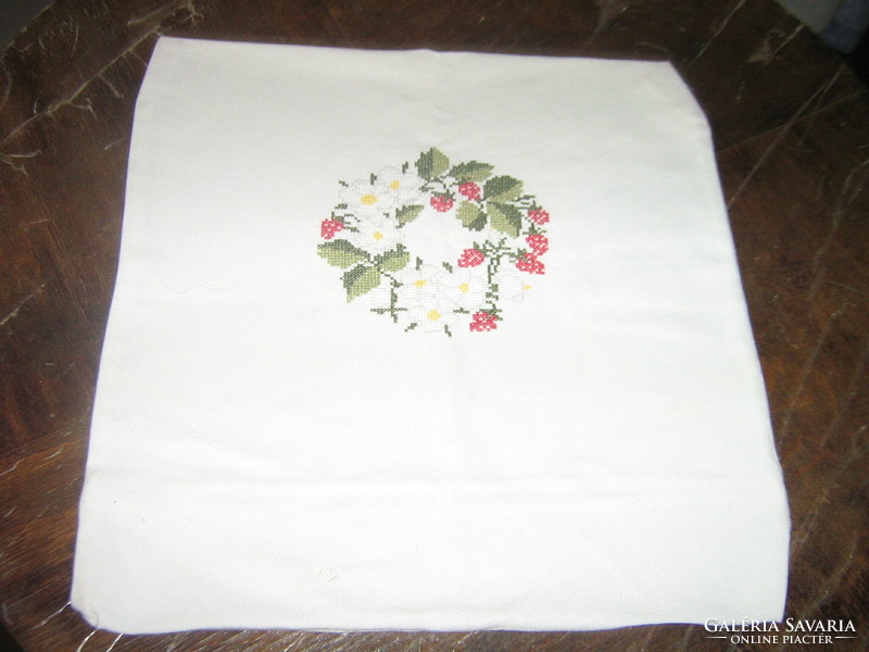 Strawberry decorative pillow with beautiful cross-stitch embroidery