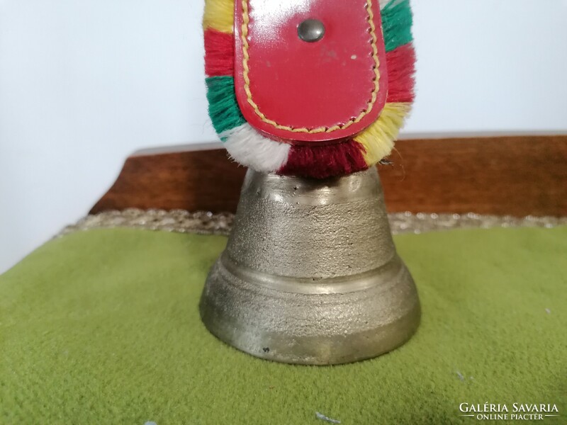 Copper bell with leather strap, cattle and shepherd decoration