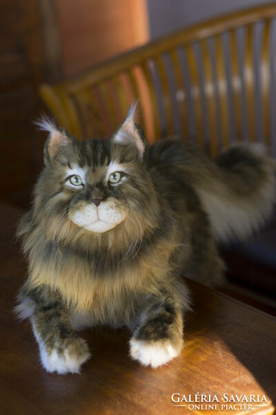 Lifelike, large Maine Coon cat plush portrait