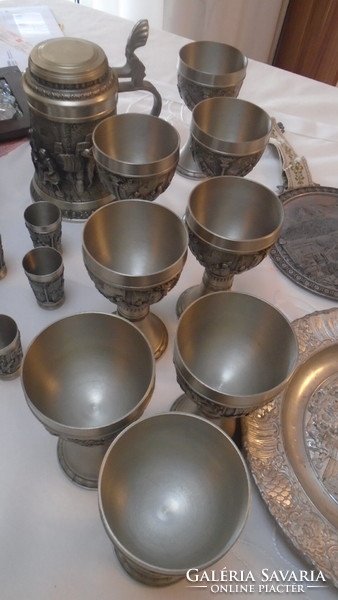 Old pewter objects in one