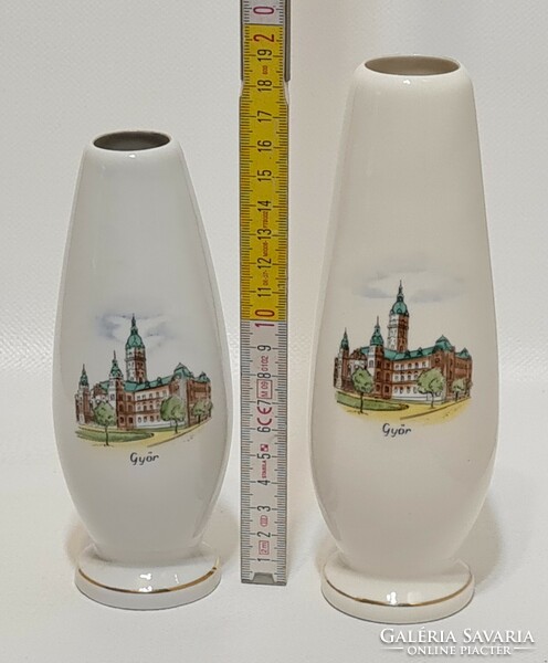Aquincumi "Győr" látképes porcelán váza 2 db (2899)