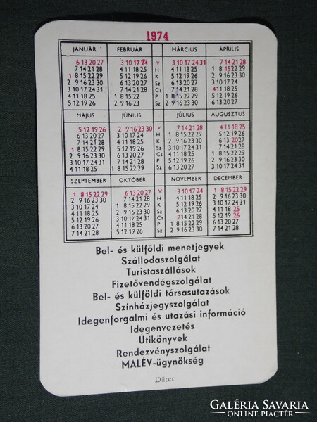 Kártyanaptár, Győr Sopron Megyei idegenforgalmi hivatal, 1974,   (5)