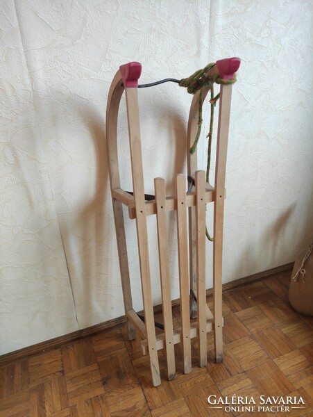 Retro two-person wooden sled from the legacy of Inke László and Márta