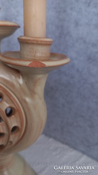 Unique, glazed 3-pronged ceramic candle holder, xx.No. Second half, handmade