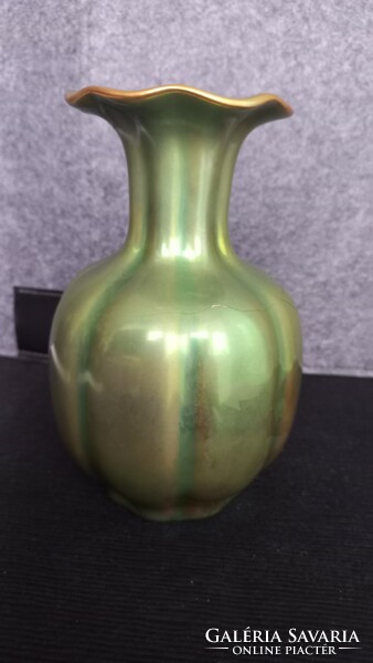 Zsolnay eozin chipped porcelain vase, marked, damaged