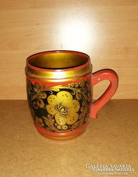 Old hand-painted, lacquered, Russian wooden jug (6p)