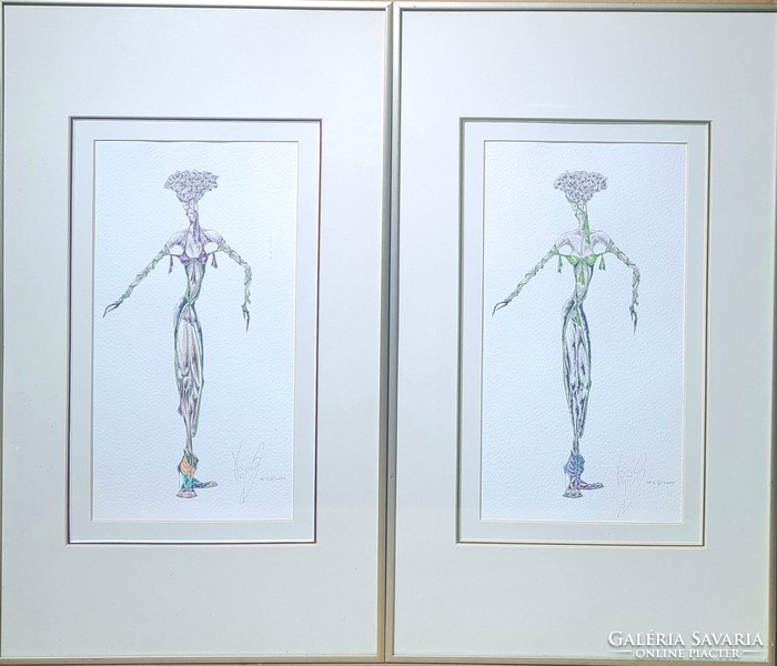 Contemporary watercolors in a pair - vigi s. With a sign or vigis - 2006