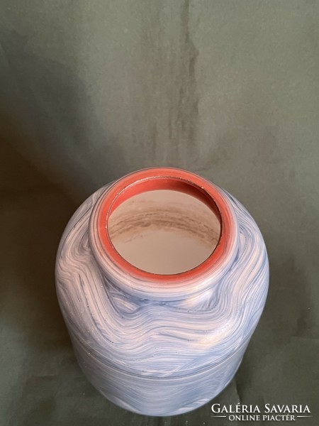Blue wavy pattern glass vase with kosta boda mark (u0008)