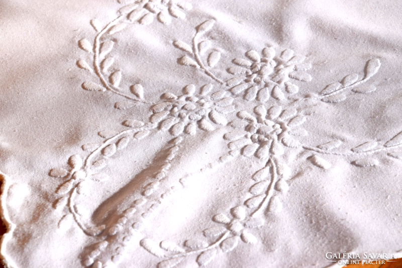 Antique Old Hand Embroidered Holiday Tablecloth Table Centerpiece Flower Basket Pattern 86 x 80