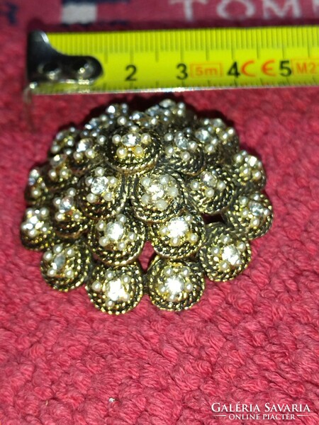 Beautiful vintage old retro women's brooch pin brooch with copper cubic zirconia beads from the 1960s