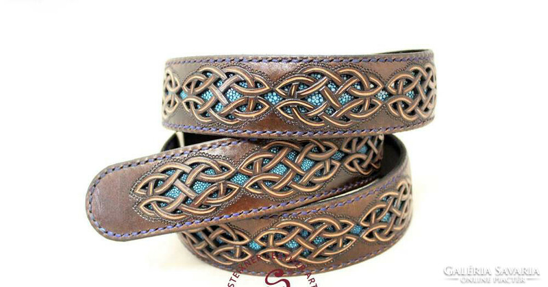 Unique, premium, stylish men's belt with turquoise stingray leather insert