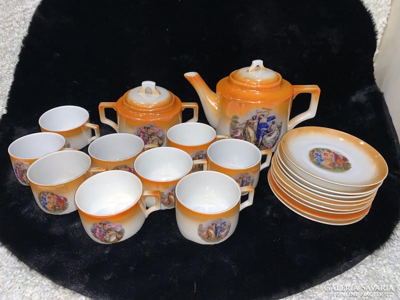 Zsolnay luster-glazed 9-piece tea set with spout and sugar bowl