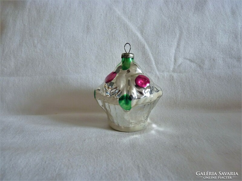 Old glass Christmas tree decoration - rose basket!