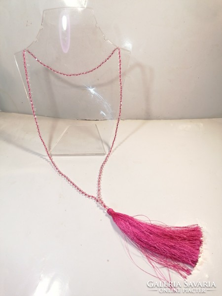 Pink bojtos, kristályos nyaklánc (1118)