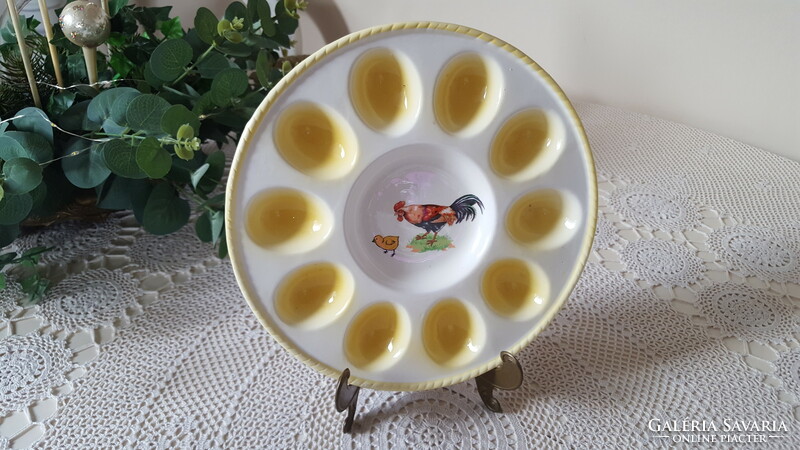 Rooster and chick ceramic soft-boiled egg holder