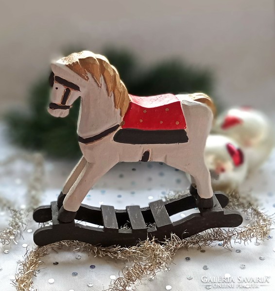Wooden rocking horse Christmas decoration 15×15cm