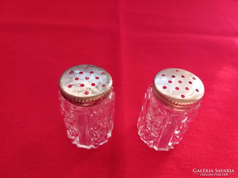 Salt and pepper shakers with silver caps