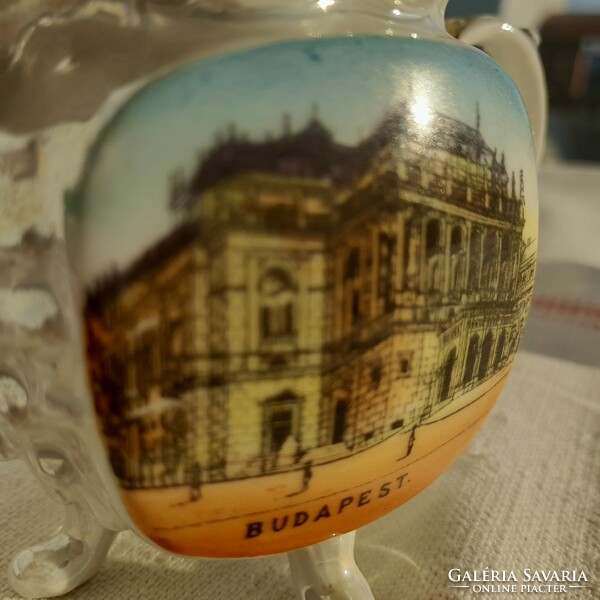 Különleges porcelán emlék kis kancsó, "BUDAPEST", 1900-as évek eleje.