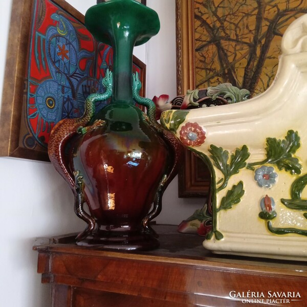 Art Nouveau-Art Nouveau majolica decorative vase / 44cm/
