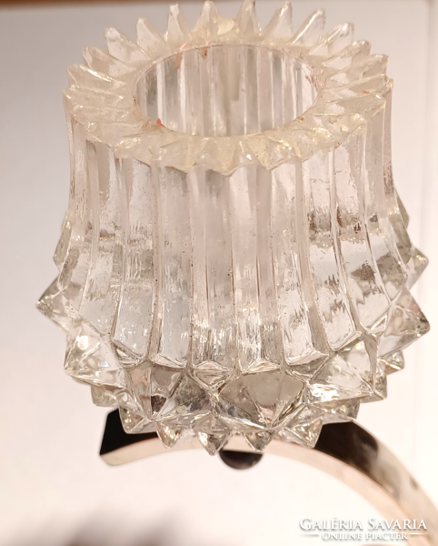 Three-pronged silver-plated candle holder with glass head