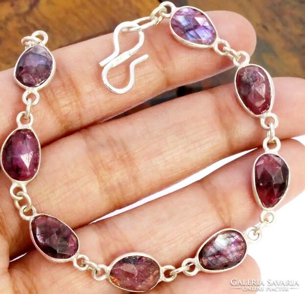 Rarity! Labradorite raw gemstone silver bracelet