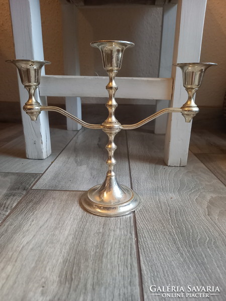 Fabulous old silver-plated three-prong candle holder (20x21.5x8 cm)