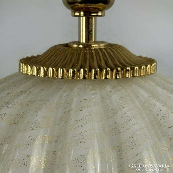 Nagyméretű arany-gyöngyház Interniluce olasz üveg asztali lámpa a 70-es évekből