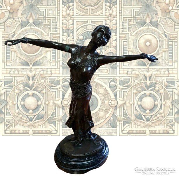 Art-Deco táncosnő bronz szobor márvány talapzaton