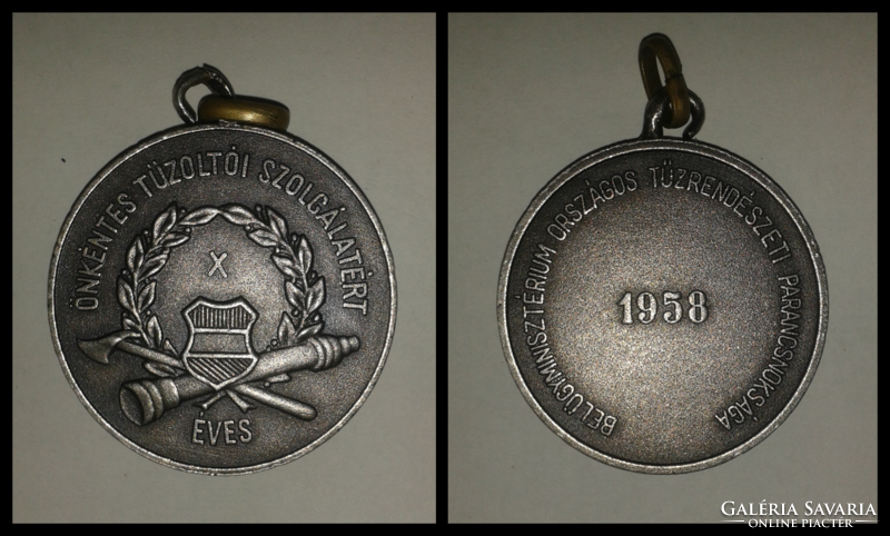 1958, for X years of voluntary fire service, award (without ribbon)