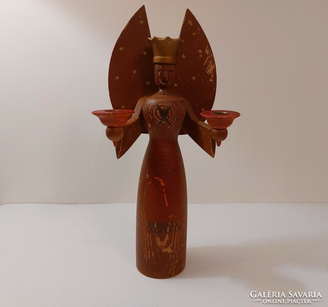 Censer wooden figurine big crowned angel 32.5 Cm