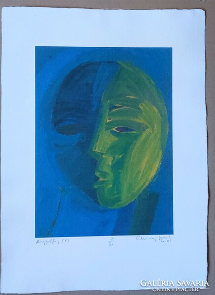 János Aknay reproduced graphic 28x20 cm 7/30 numbered signed immersed priest