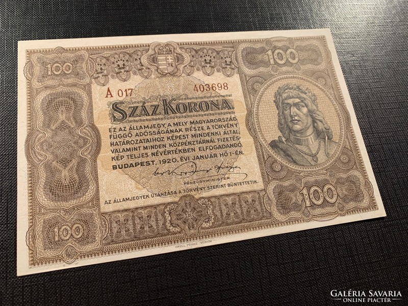 *** UNC BARNA sorszámos 1920-as 100 korona ***