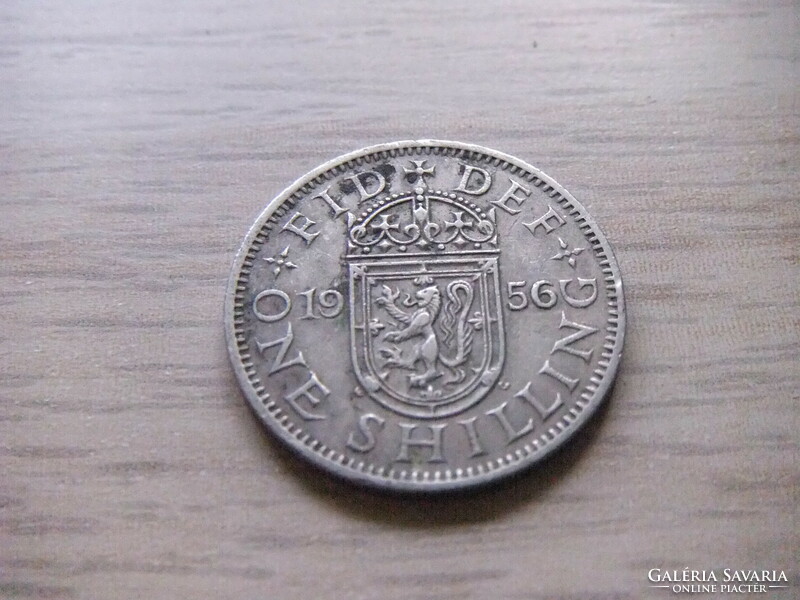 1 Shilling  1956   Anglia  ( Skócia címer  Balra néző Ágaskodó Oroszlán a Koronázási Pajzson   )