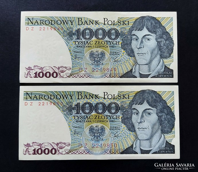 Lengyelország 2 x 1000 Zlotych / Zloty 1982, EF+-AUNC sorszámkövető pár