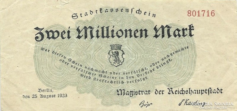2 million marks 25.08.1923. Berlin, Germany