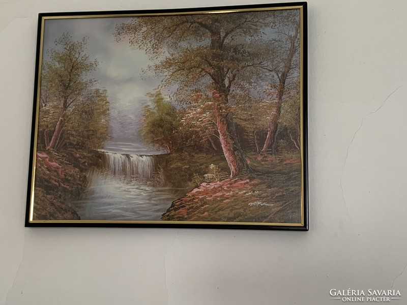 Retro fekvő falikép vízesés és erdő fali dekor 35 x 28 cm budapesti átvét is