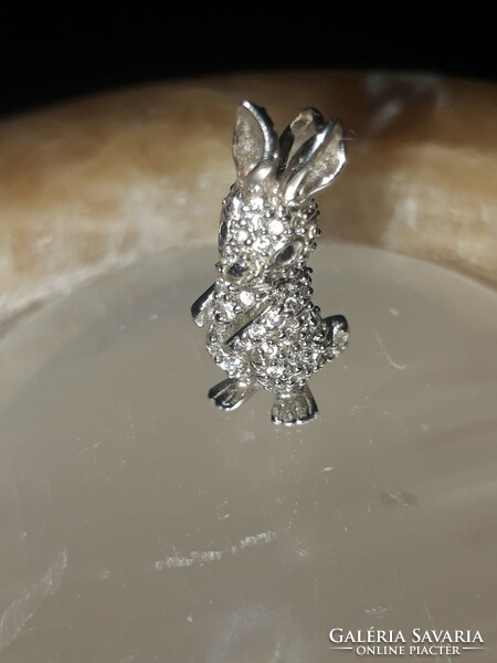 Old, stony, Hungarian bunny silver pendant with sapphire eyes