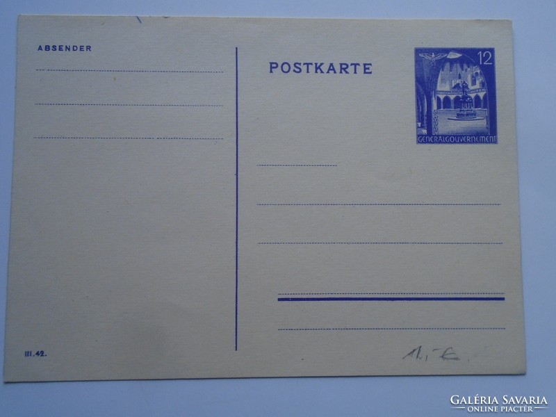 D200541 Németország Lengyelország Poland, Díjjegyes levelezőlap 1942  Generalgouvernment Stationery