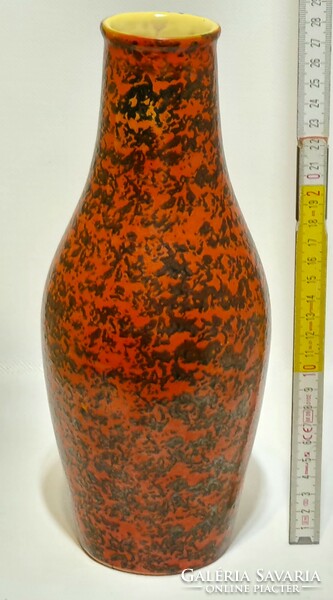Tófej, fekete, narancssárga mázas nagy kerámia váza (2901)