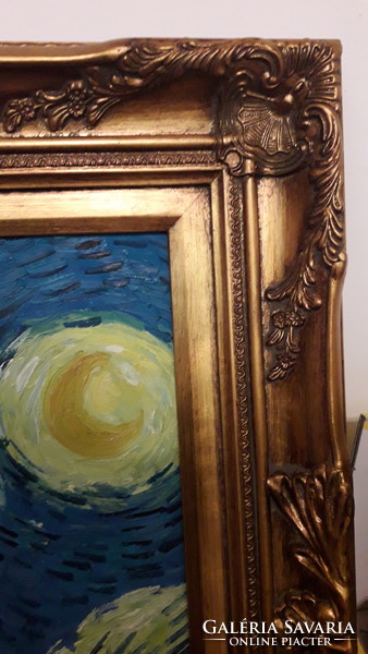 Van Gogh Csillagos éj festmény reprodukció, festőkéses, vastag festékréteggel készült 80x70 cm