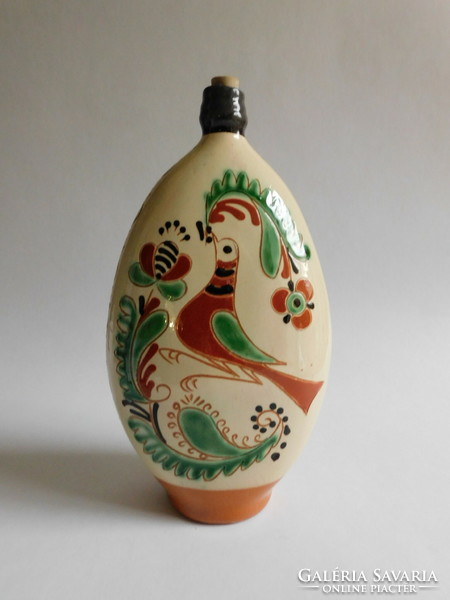 Váczi abaújszántó - folk ceramic butella with bird decor