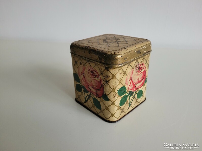 Old pink metal box Frank coffee box tin box with rose pattern