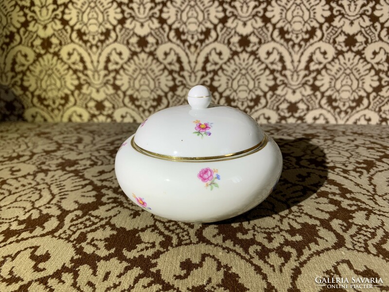 Kispesti porcelán bonbonier virágos cukortartó 10x12 cm