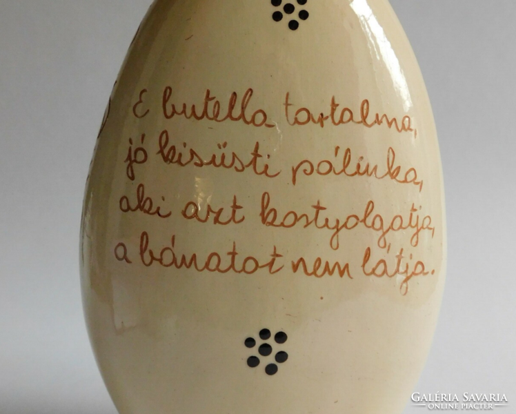 Váczi abaújszántó - folk ceramic butella with bird decor