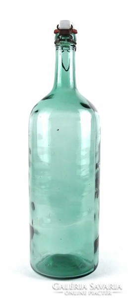 1M283 Régi pikkelyes zöld csatos üveg palack 34.5 cm