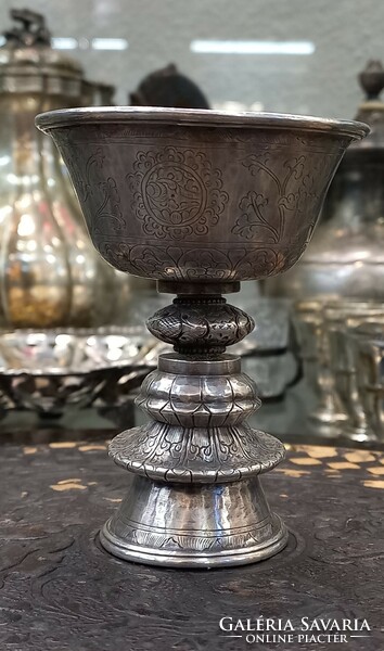 Antique silver Buddhist butter lamp