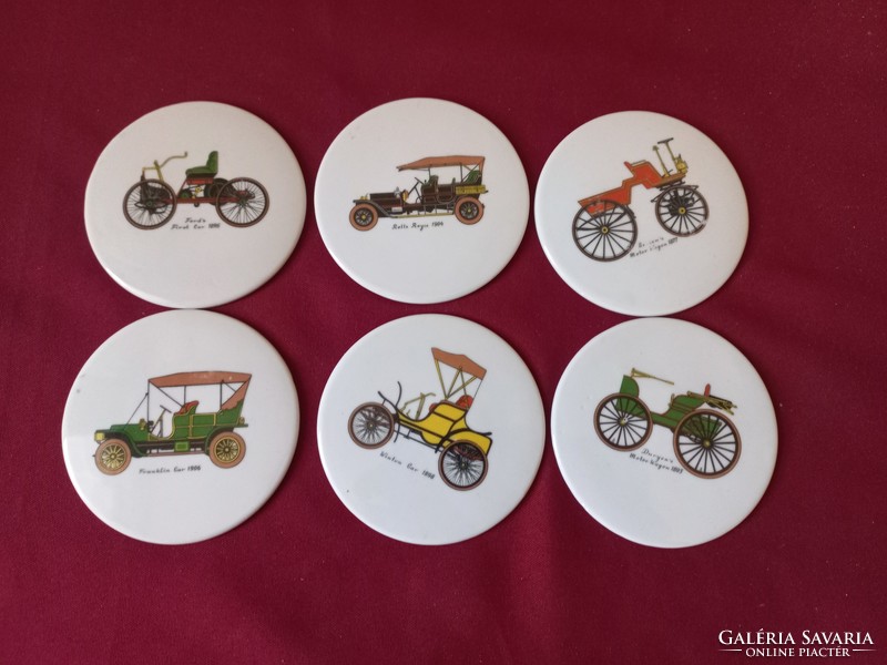 Porcelain cup coaster with vintage cars