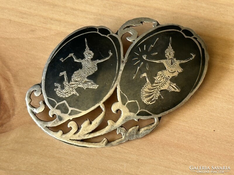 Vintage 925 siam silver niello silver brooch, pin