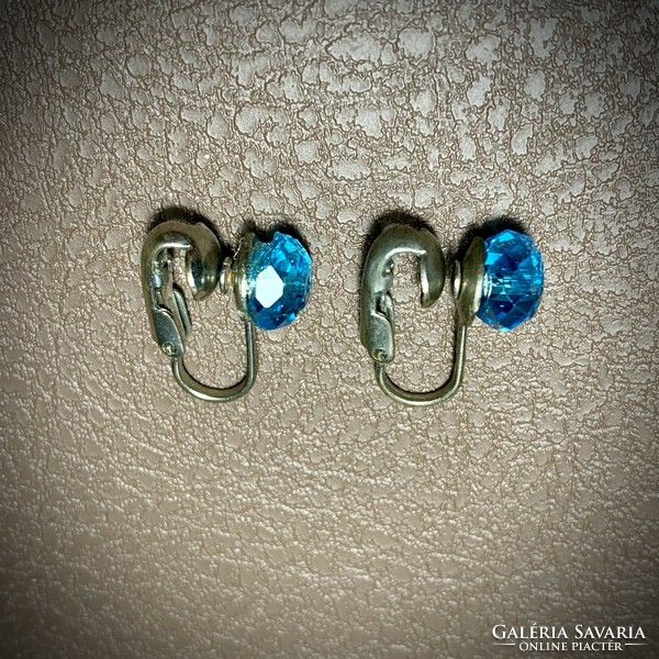 Old blue glass ear clip vintage earrings, retro clip, jewelry is from the 1960s