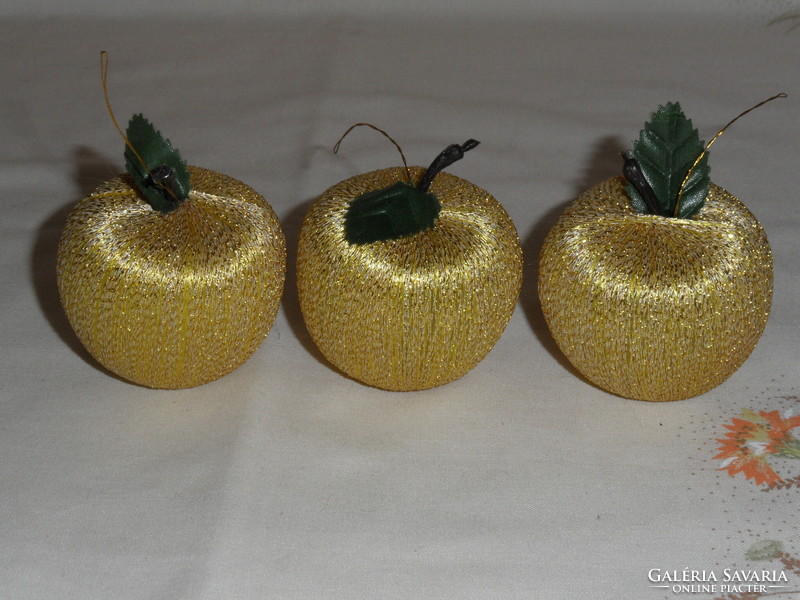 Retro golden apple Christmas tree decoration (3 pcs.)